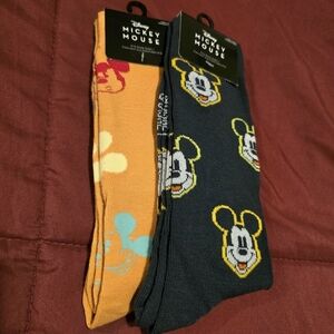 NWT Disney Mickey Mouse Men's Socks - Orange and Gray 2 Pair Size‎ 6-12